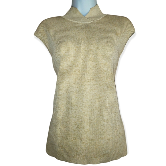 NWOT Coldwater Creek cream & gold metallic mock neck silk sweater Womens… - Picture 3 of 7